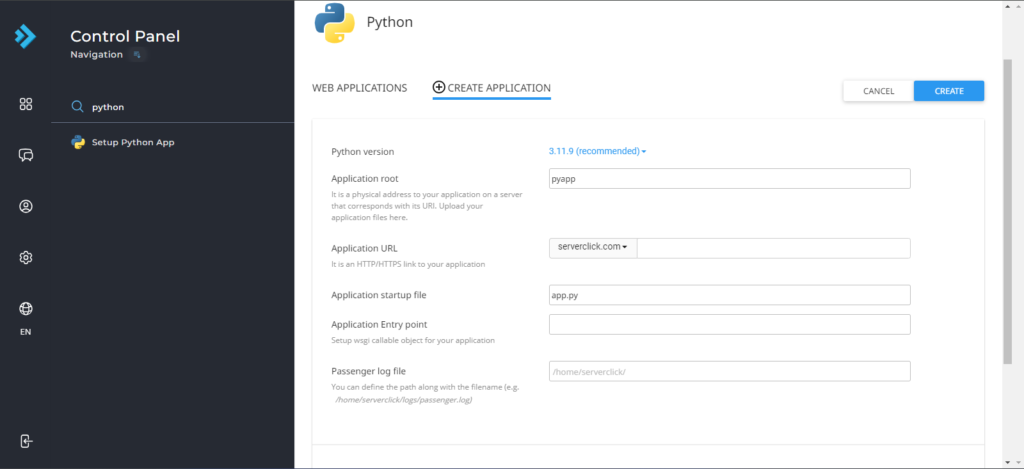 Python DirectAdmin ServerClick